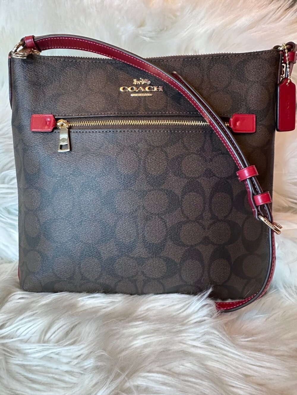 Coach Rowan Crossbody File Bag In Red/Signature Canvas - Picture 2 of 11
